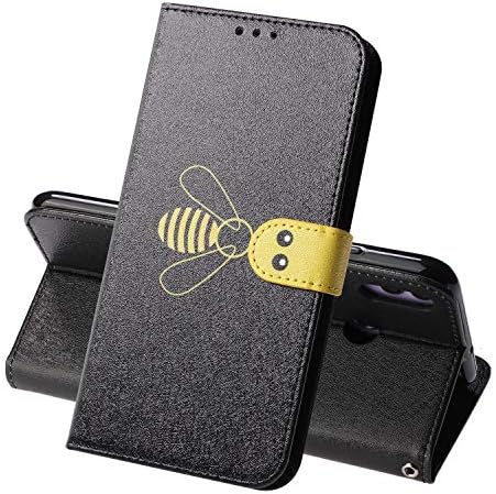 Miagon for Huawei Honor 8X Flip Case,Cute Bee Silk Textured Pattern PU Leather Wallet Cover with Kickstand Function Card Holder Magnetic Closure,Black