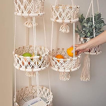 PRINTSHOPPIE Set of 3 Tier Plant Hanger for Hanging Holder Flower Baskets Pot Indoor Outdoor Decor with- (24 inch(6x6 inch))