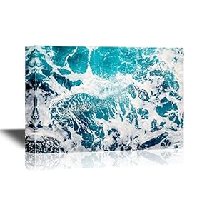 Canvas Wall Art - Blue Sea Waves - Gallery Wrap Modern Home Art | Ready to Hang - 12x18 inches