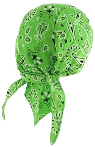 Paisley Doo Rag Du Rag Do Spandex Bandana Headwrap w SWEATBAND Chemo Cap (Bright Lime Green Paisley)