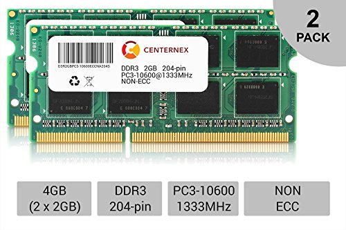 4GB KIT 2 x 2GB SODIMM DDR3 NON-ECC PC3-10600 1333MHz 1333 MHz DDR-3 Ram Memory by CENTERNEX