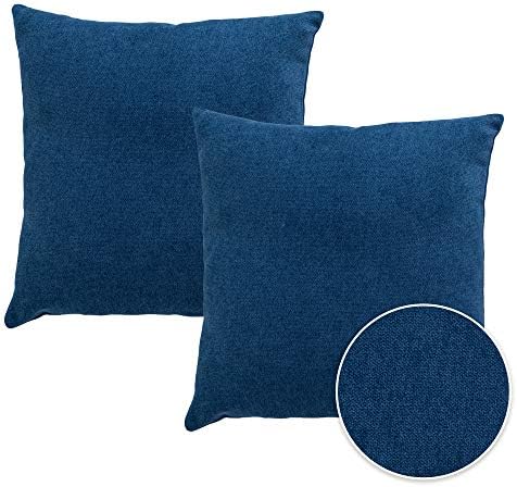 Stellhome Pack of 2 Soft Chenille Throw Pillow Covers Square Decorative Set Cushion Covers for Bed Couch Sofa Bench, 18 x 18 inch (45 cm), Dark Blue
