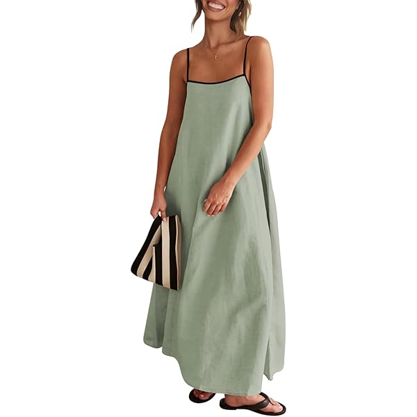 Shy Velvet Women's 2025 Summer Linen Maxi Dress Contrast