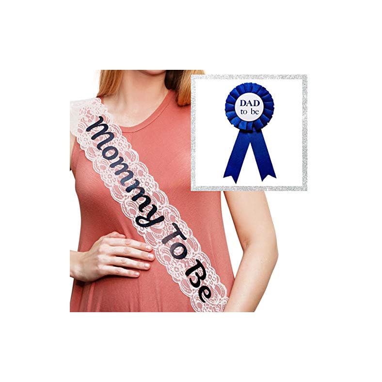 Sterling James Co. Mommy To Be White Lace Sash and Dad To Be Pin Pack – Baby Shower Decorations, Welcome Baby, Baby…