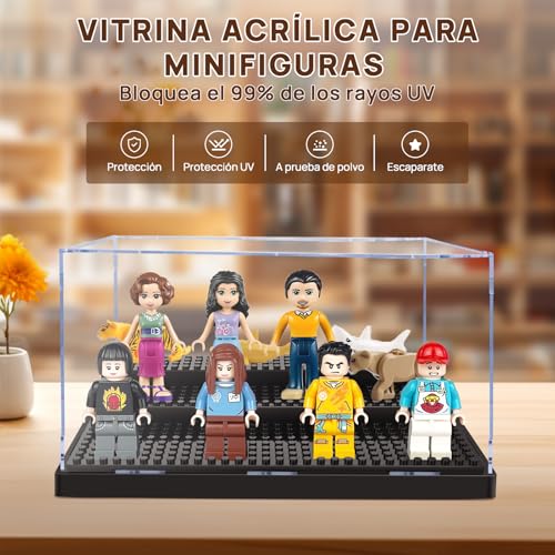 JoalGfda Grande Caja Expositora de Minifiguras para Bloques de Figuras de Acción, Caja Expositora Acrílica Transparente a Prueba de Polvo con 3 Escalones Móviles (negro-2PACK)