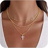 SELSHE Cross Necklace For Women,Dainty 14K Gold Plated Layered Choker Necklace Fashion Cross Chain Necklace Stack Simple Layered Necklaces for Women Trendy Gold Jewelry