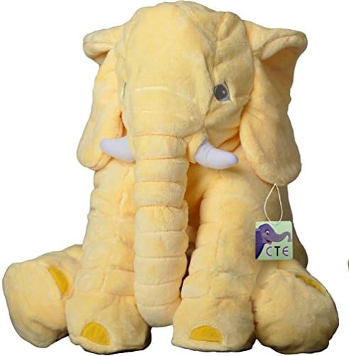 CTE 15.7inches Stuffed Elephant Soft Plush Toy Baby Pillow, Cuddly Comfortable Boby Pillow Cushion Best for Baby, Children, Boys or Girls (15.7 inches, Yellow)