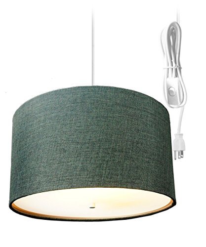 2 Light Plug-In Pendant Light By Home Concept - Hanging Swag Lamp Shallow Drum Granite Grey with Diffuser - Perfect for apartments, dorms, no wiring needed (Grey, White two-light)
