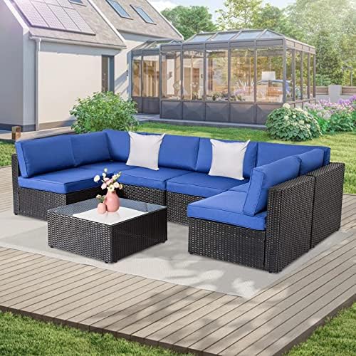 kinbor Patio Furniture Outdoor Sectional Sofa, 7 Piece Wicker Outdoor