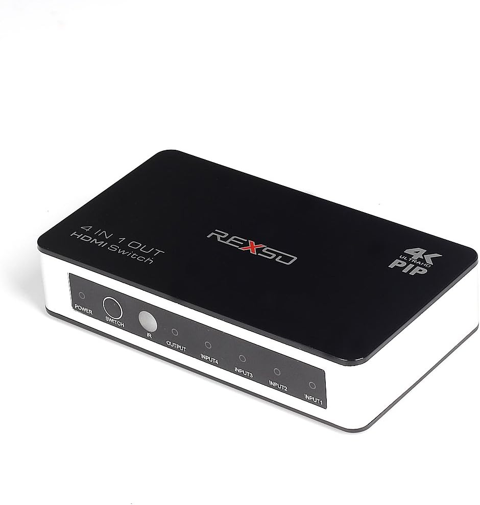REXSO--H1 4K x 2K HDMI Switcher (4 in 1 Out): PIP (Picture in Picture) High Speed Port with Remote Control and Power Adapter