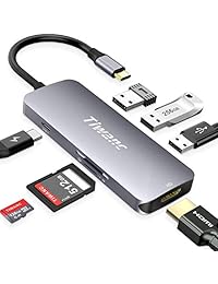Aluminum Premium USB C Hub, TIWANC 7-in-1 USB C Adapter with 4K HDMI Port, 3 USB 3.0 Ports, MicroSD SD Card Reader, USB-C Charging Port for MacBook, iMac, Surface, Chromebook, Galaxy, XPS and More