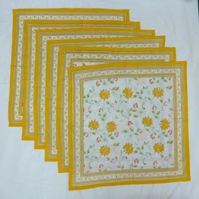 Indian Napkin 6 Pcs Set Of 20 By 20 Inches Anokha Yellow Block Print 100% Cotton