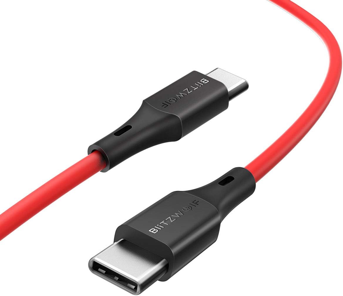 USB Type C-C Cable Nylon, BlitzWolf 0.9M(3ft) 3A USB-C to USB-C Cable C to C Charge & Sync Charger for MacBook, ChromeBook Pixel, Nintendo, Nexus 5X/6P, LG G5,Nokia N1,Samsung S8(Red & Black)