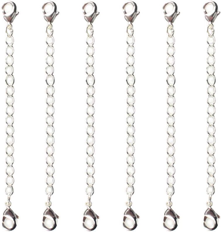 SPUNKYCHARMS 12 PCS Silver Plated Brass Chain Extender with 2 Lobster Claw Clasps Bulk for Necklace Bracelet Jewelry Making Wholesale 6 Inch