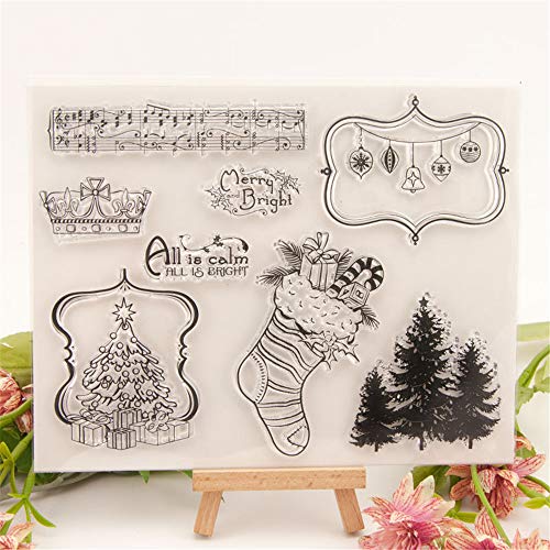 Merry Christmas Christmas Tree Socks Gifts Baubles Clear Stamps for Christmas Cards Making Decoration and Scrapbooking Rubber Stamps for Craft - Thumbnail 4