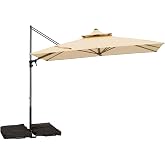 GALAXARMOR Patio Umbrella, Rectangle Outdoor Cantilever Umbrella, Aluminum Offset Umbrella with Champagne Frame for Pool Deck Garden Outdoor shade for Garden Deck Pool Patio, Beige(Weighted Base Not Include)