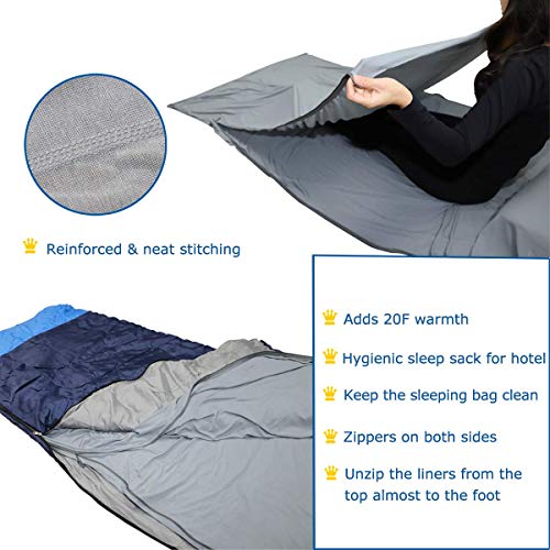 Browint Thermolite Travel Sheet with Double Zippers, 87"x42" Extra Large Sleep Sack for Hotel, Rectangular with Pillow Pocket & Mummy Sleeping Bag Liner for Camping; Breathable Stretchy Thermal Liner