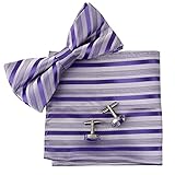 EBC1A28 Mens Striped Comfort Silk Pre-tied Bowtie Cufflinks Hanky Set By Epoint