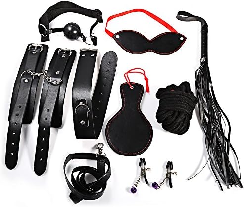 8 Pieces Slave Bondage Kit, Under Bed Restraint Set SM Adult Toy Fetish Nipple Clamps Handcuffs and Ankle Cuffs Role Play for Couple Lover(Black)