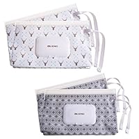 Ava & Kings 4pc Baby Wipes Travel Carrying Case Holder Dispenser Refillable Moist Diaper Wet Wipe Clutch w/Button Strap Unisex Variety Pack |New & Improved Design| Set 2: White Arrow & Gray Pixel