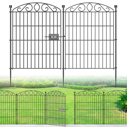 Garden Fence 12 Panel with Gate - 76.2cm H x 7 m L, No Dig Rustproof Metal Tall Animal Barrier for Dogs Rabbits, Decorative Outdoor Border for Yard, Patio, and Flower Beds