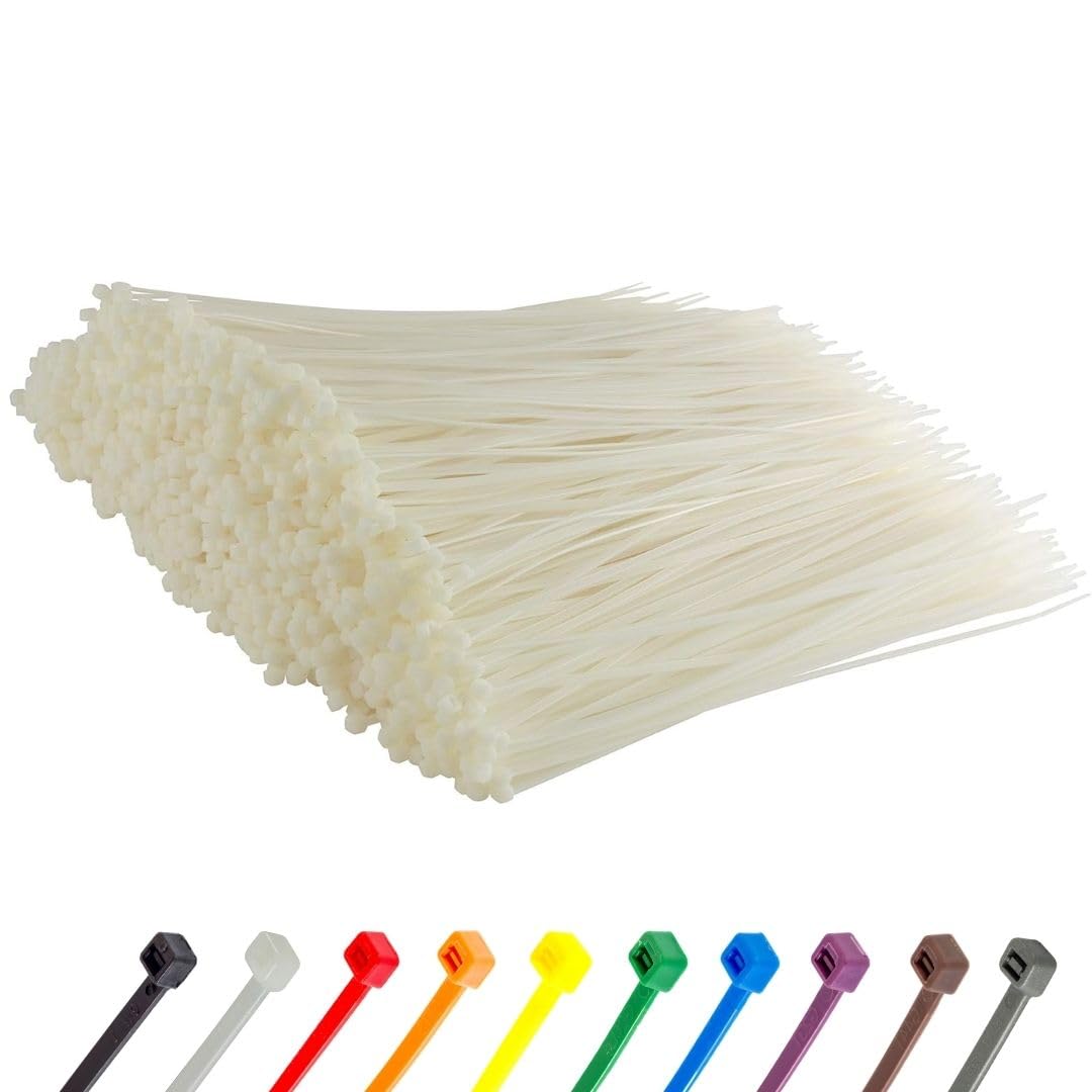 Gocableties Heavy Duty Long White Cable Ties, 370mm x 4.8mm, Bulk Pack of 1000, 14" Premium Nylon Zip Ties Clear, Plastic Tie Wraps, Secure Self-Locking Mechanism, for Home, Garden, Office and DIY