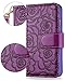 FLYEE Case Compatible with Galaxy S9 Plus(6.2 inch,Released in 2018),Wallet Case for Women and Girls with Card Holder,[Embossed Flower] Premium Flip PU Leather Protective Case with Wrist Strap-Purple
