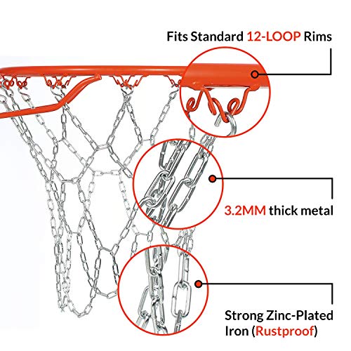 Basketball Net Heavy Duty Metal Chain Replacement with 12 SHooks and