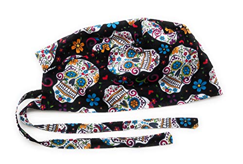 Scrub Hat Halloween Sugar Skulls Colorful Fabric Nurse Cap Doctor Do-Rag ER Skull