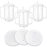 Sliner Adult Sippy Cups for Elderly 12 oz Straw Sippy Cups with 2 Handles No Spill for Adults Spill Proof Dysphagia Cup for Disabled Patients(White)