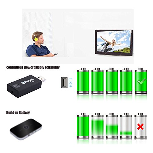 YETOR Bluetooth Transmitter for tv, 3.5mm Portable Stereo Audio Bluetooth Transmitter for pc MP3/MP4(NO Optical) Dual Link for Two Headphones (TX9) - Thumbnail 7