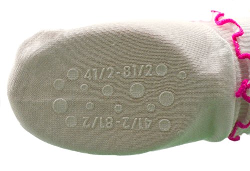 Sierra Socks Girls Cotton Lettuce Ripple Edge Turn Cuff Seamless Toe Non Skid 3 Pair Pack (Fits Shoe Size 4.5-8.5 Socks Size 5-6.5, White)