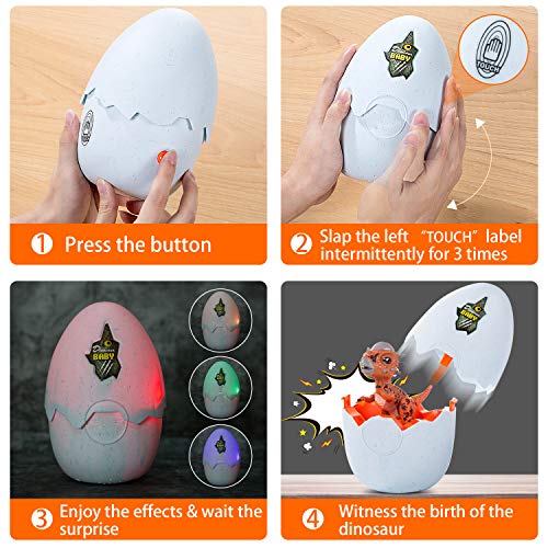 Dinosaur Hatching Egg, Surprise Growing Dino Egg Toy Mini Stygimoloch Dinosaur Figures Inside with LED Light, Music, Lifelike Hatching Sound