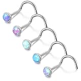 ZS 5 Pieces Opal Nose Studs 20 Gauge Nose Pin Blue