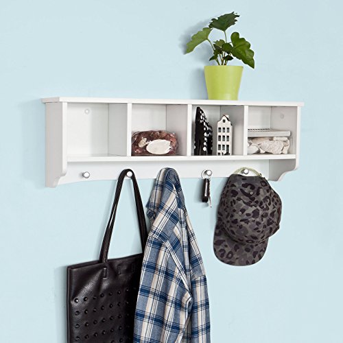 SoBuy Wall Shelves,Wall rack,Wall Cabinets ,Wall-Mounted Cabinets ,Storage Racks, Hanging Entryway Shelf,Storage Shelf ,and Coat Rack Wall Shelf with Hooks (FRG48-L-W)