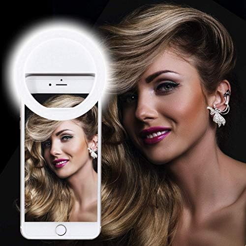 [Boost Version]Selfie Light Ring LED Rechargeable Clip On Phone Ring Lights with Macro Camera Lens for Smart Phone Laptop Camera Photography Video Lighting - White