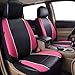 HORSE KINGDOM Leather Car Seat Covers Full Set, 3D Air Mesh Breathable Universal Auto Seat Cover for Women,Truck,Suvs,Sedans, Faux Leather with Airbag Compatible(Black and Pink)
