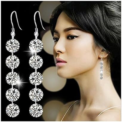 Gergory Silver Plated Copper Zircon Dangle Earrings For Woman, Three Diamond and Five Diamond Earrings