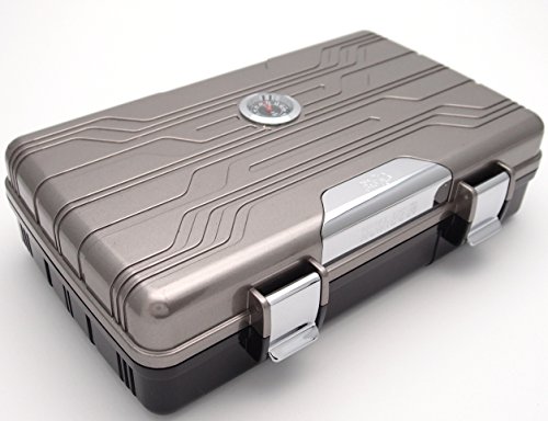 Waterproof Cigar Travel Humidor for 10 Cigars - Integrated Hygrometer and Humidifier Included - 2 Trays