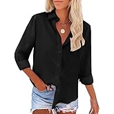 IPMQ Womens Button Down Shirts Long Sleeve Wrinkle Free Work Office Button Up Dress Shirt with Pocket
