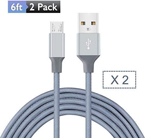 Micro USB Cable, Rywell Denim Braided (2 pack)High Speed 6ft Flat Micro USB 2.0 Sync and Charge Data Cable for Samsung Galaxy S7 S7 Edge Nexus LG HTC Android Smart Phones and More (Gray)
