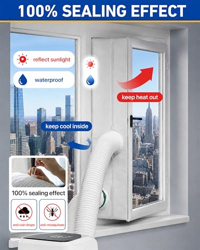 COVERTIFY Portable Air Conditioner Window Kit, Universal Heavy Duty Window Seal for Portable Air Conditioner with Adjustable Zipper, No Drill AC Unit Windows Kit - Max 157" L