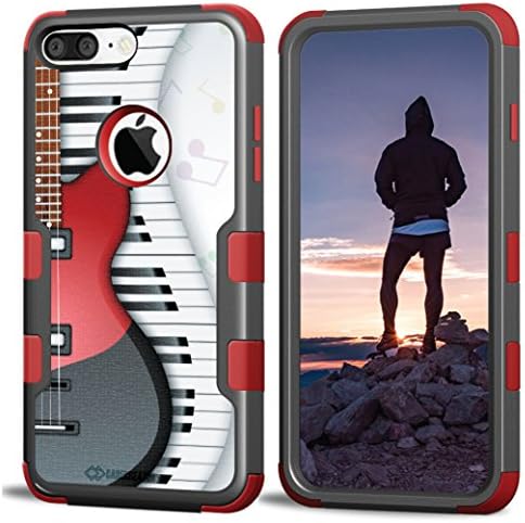 [iPhone 7 Plus] Case, CASECREATOR[TM] For Apple [iPhone 7 Plus 5.5"] (All Carrier)~NATURAL TUFF Hybrid Rubber Hard Case Red Black-Guitar with Piano