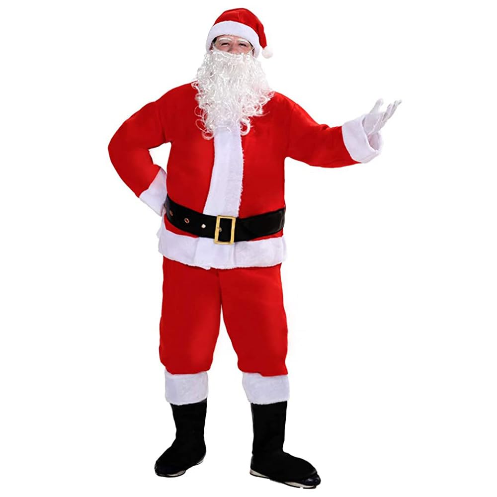 EraSpooky Men Santa Costumes Adult Christmas Claus Suit Deluxe Fancy Dress Red