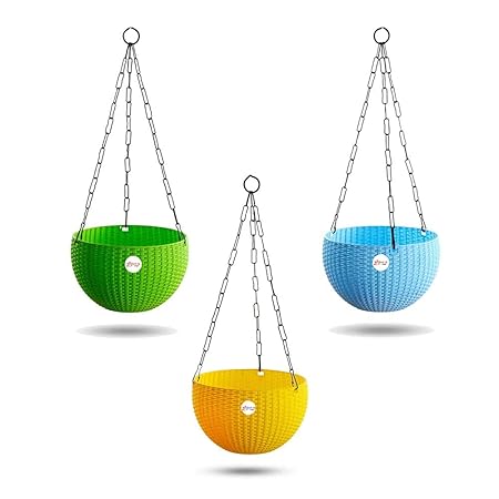 Kraft Seeds Hanging Planter Euro Elegance Round Solid Look and Feel Pots for Home & Balcony Garden 17.5cm Diameter (Pack of 3), Colorful Set