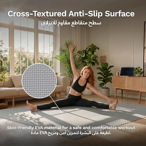AIRHOP 1.2 cm Exercise Equipment & Puzzle Mats, 4.32 m², 12 Tiles Interlocking EVA Foam Mats for Home Gym, Workout, Protective Flooring, Shock Absorption, Playroom, 60 x 60 cm, Grey