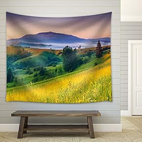 Colorful Landscape on Mountain Top in Spring - Fabric Tapestry, Home Decor - 51x60 inches