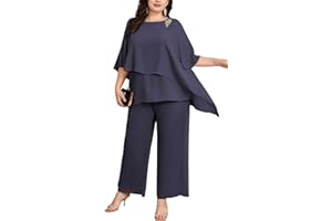 Hanna Nikole Plus Size Mother of Bride Pant Suits 2 Piece Chiffon Sets Ruffle Layers Wedding Guest Outfit