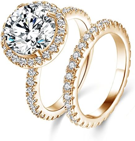 JIANGYUE Lady Rings Halo Big Stone AAA Cubic Zirconia Rhodium Plated Party Solitaire Jewelry Mother 's Day Gift Size 5 6 7 8 9 10