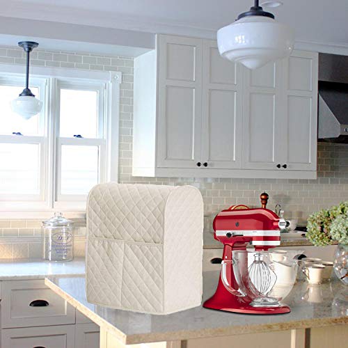 Giveme5 Kitchen Aid Mixer Cover, Leather Stand Mixer Cover Dust-Proof Cover Lattice Pattern Thicken Protector Cover Organizer Bag for Kitchen Mixer QT4.5 QT5 QT6 (Beige) - Thumbnail 5